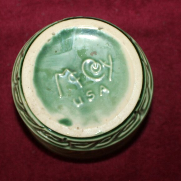 Vintage McCoy USA Pottery Green GreeK Key Dots Flower Pot/Planter - Picture 3 of 4